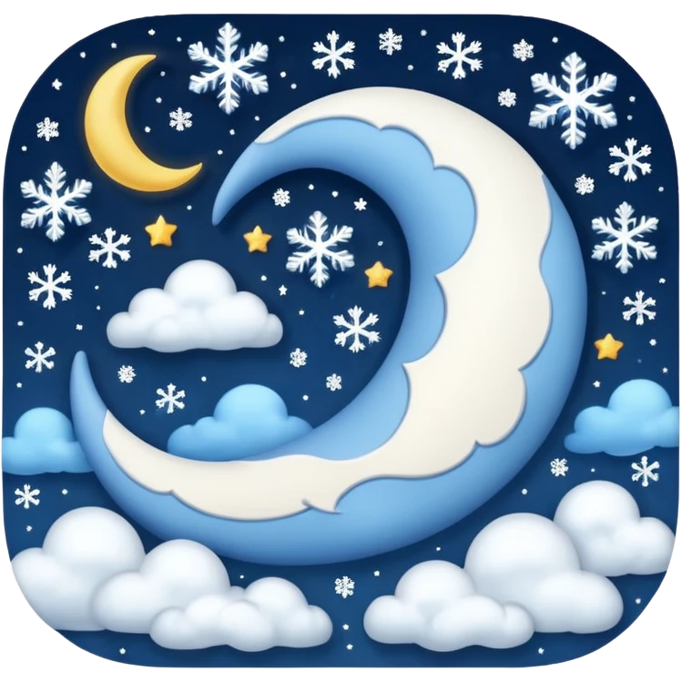 blue cressent with no face and with clouds with snow and thunder with no face too emoji