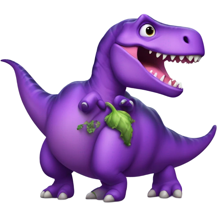 dinosaur holding eggplant emoji