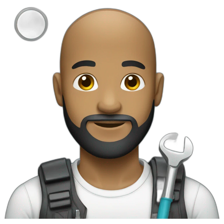 Black bald male with beard holding wrench emoji
