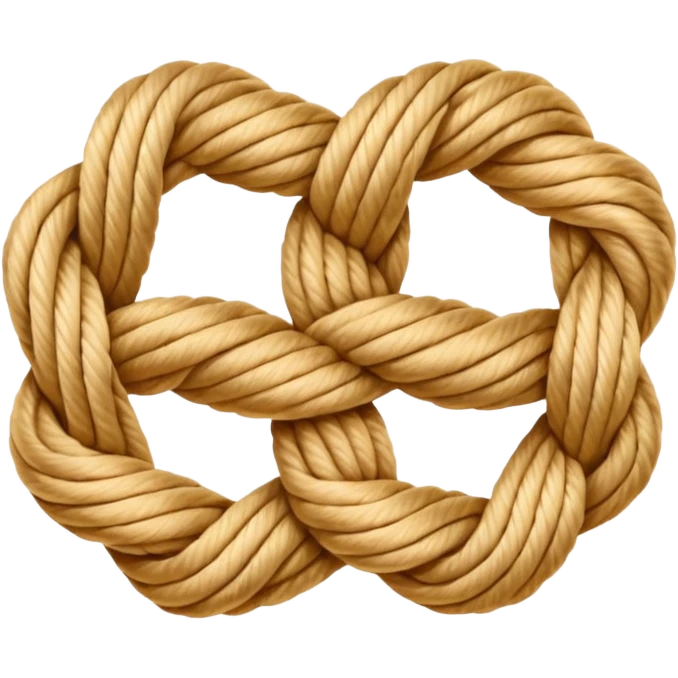 Emoji-style illustration of a neatly tied bowline knot made of natural rope. The knot should form a clean loop with a visible knot structure, rope texture, warm beige and golden tones, isolated on white background, soft shadows, minimal composition. emoji