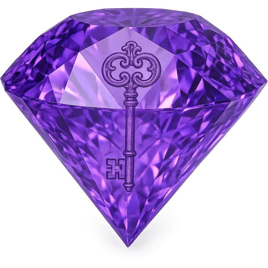real diamond, color #9665db, with complex 🗝️ key  symbol on the diamond. emoji