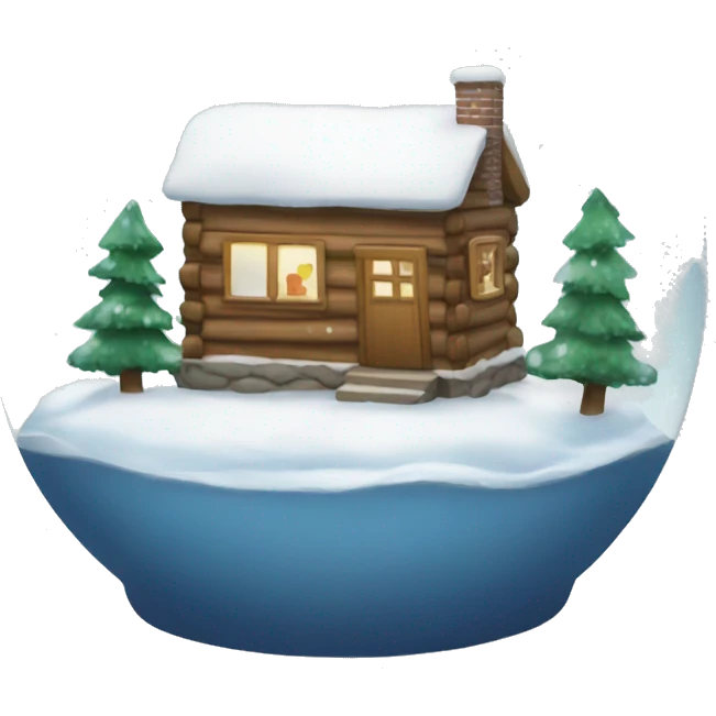 A snow globe with a cabin and a family in the snow globe emoji