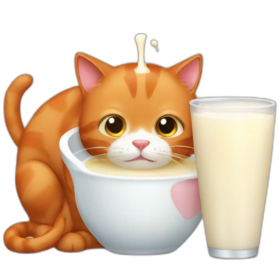 Red cat drinking milk emoji