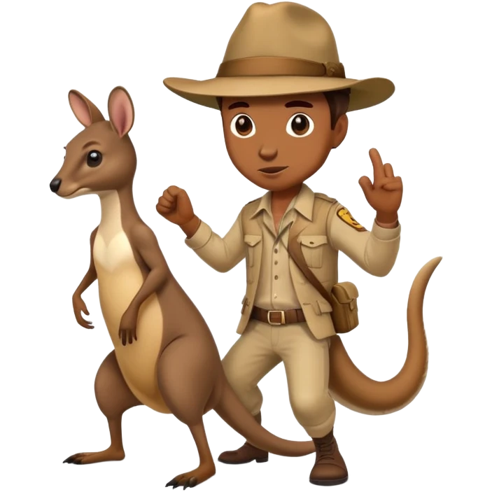human male wearing an Australian outback hat fighting a kangaroo emoji