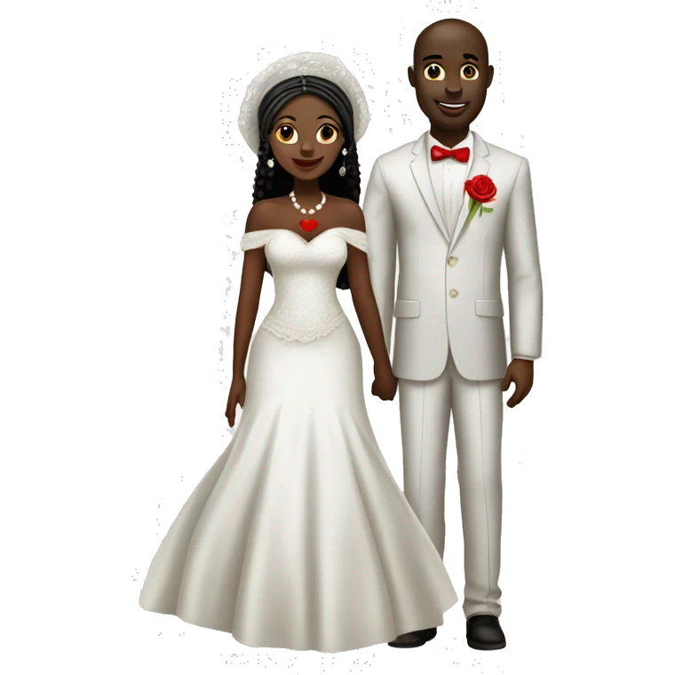 African bride and groom. White gele with white off shoulder dress. With red heart emoji