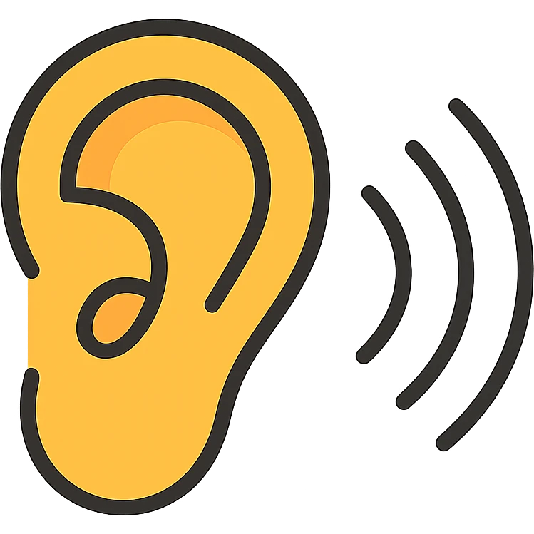 clear and simple icon of an ear with sound rays coming out emoji