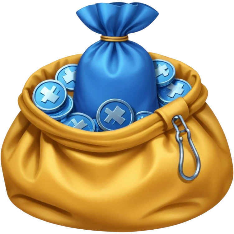 blue coins inside a bag  emoji