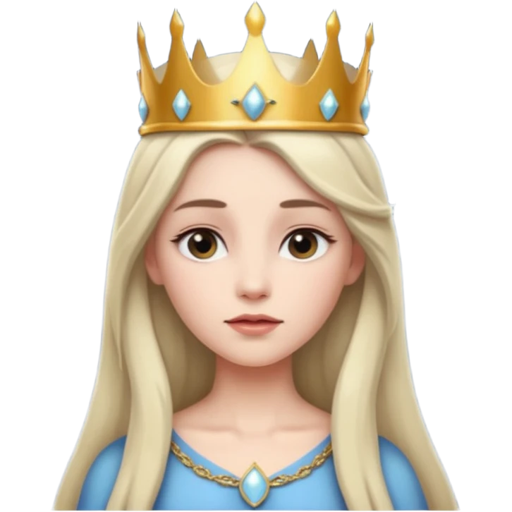 White Long Haired Women, Queen with crown — soft expression, moonlight tone emoji