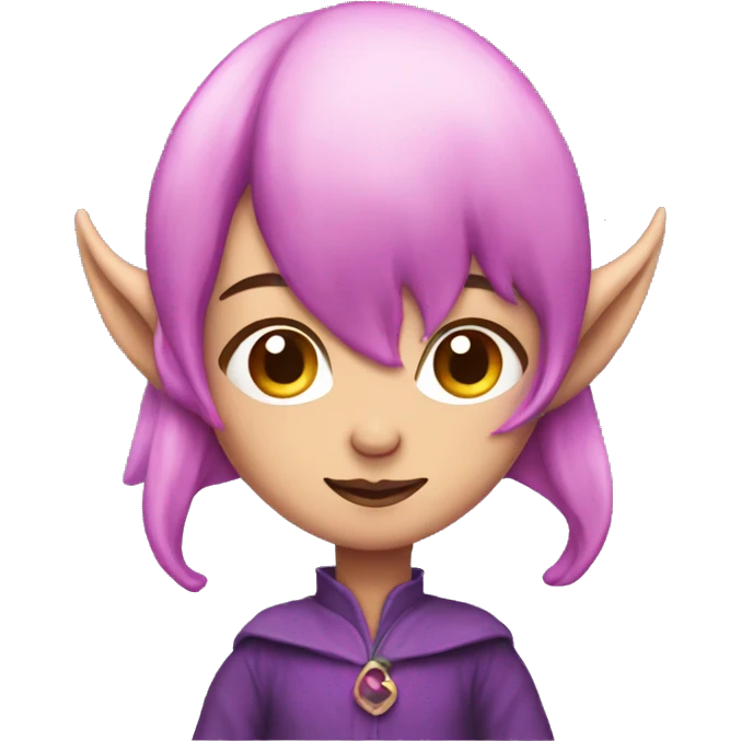 short purple haired elf with pink horns emoji