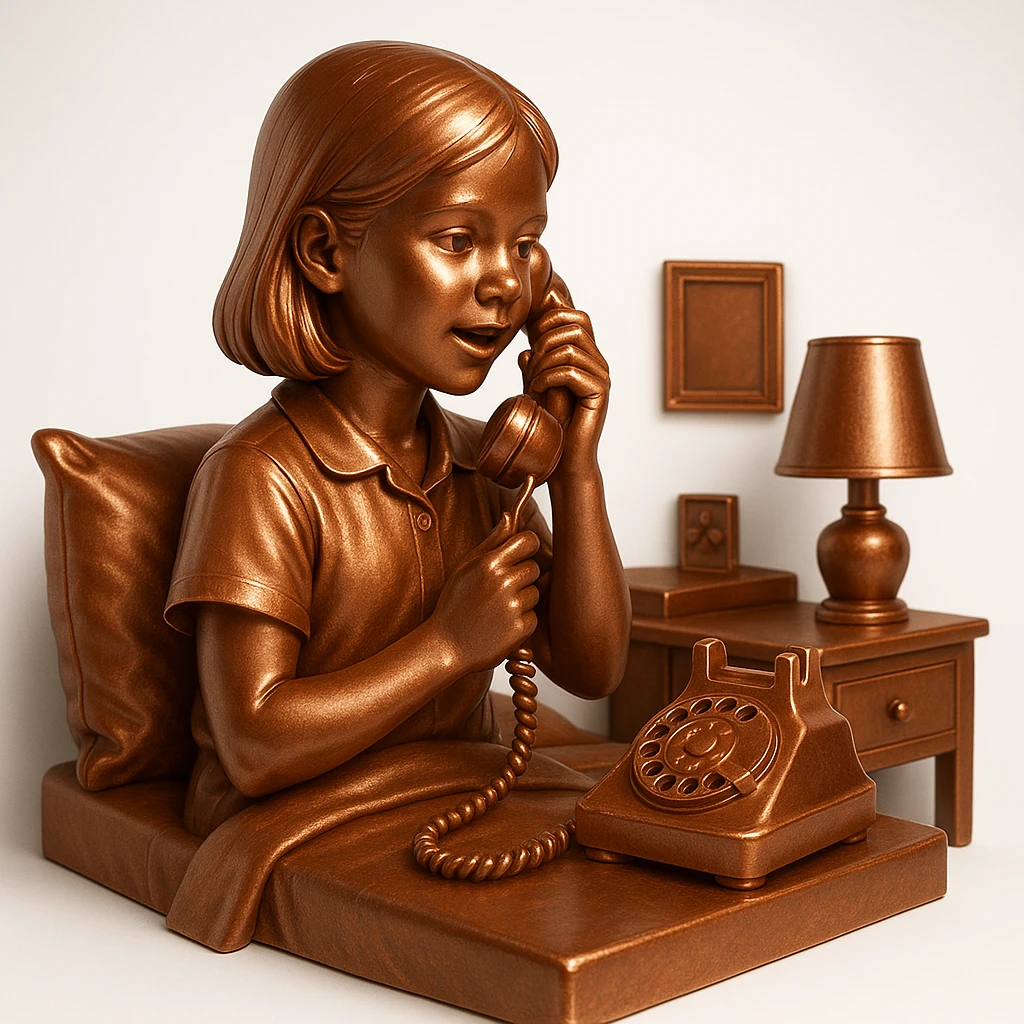 girl talking on telephone in her room emoji
