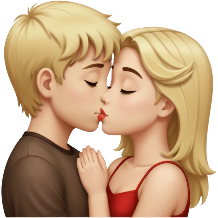 blonde haired boy and brown haired girl kissing emoji