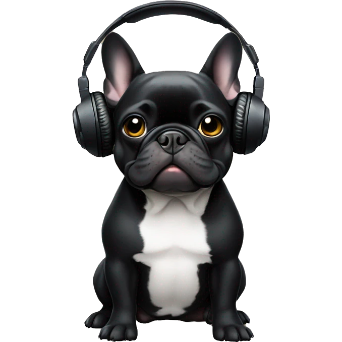 All black French bulldog wearing headphones  emoji