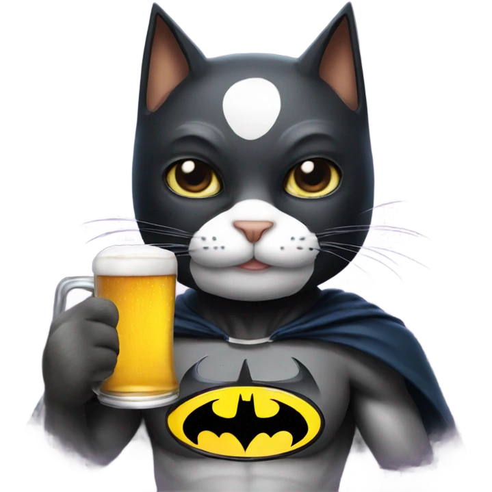 Cat wearing Batman mask holding beer emoji