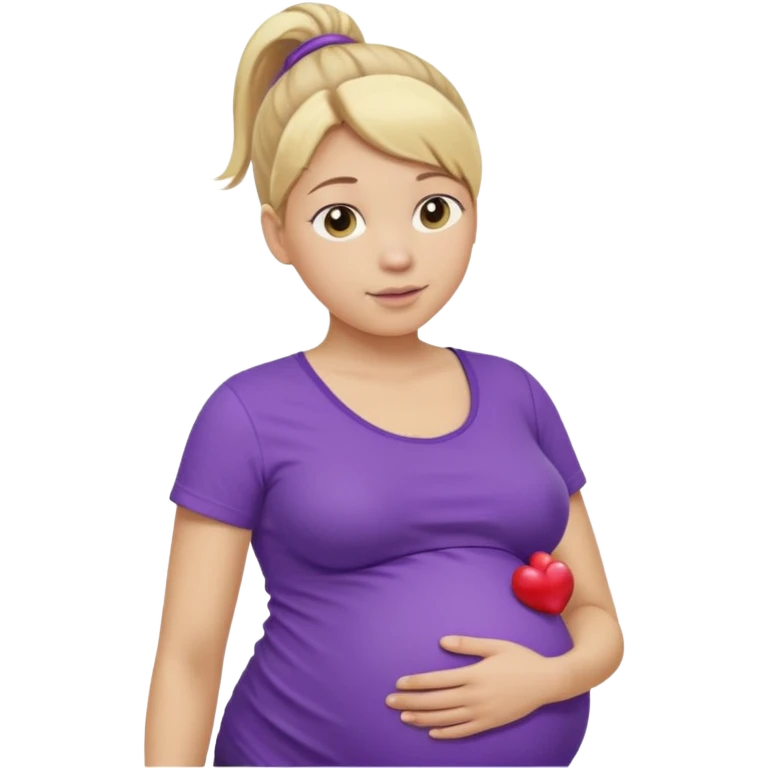 pregnant woman with purple shirt. Blond hair, light skin, pony tail. Only show abdomen neck and head. emoji
