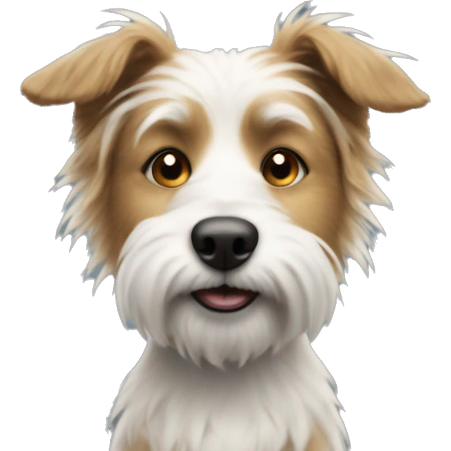 Scruffy blah dog, with a tiny bit of white on the chin emoji