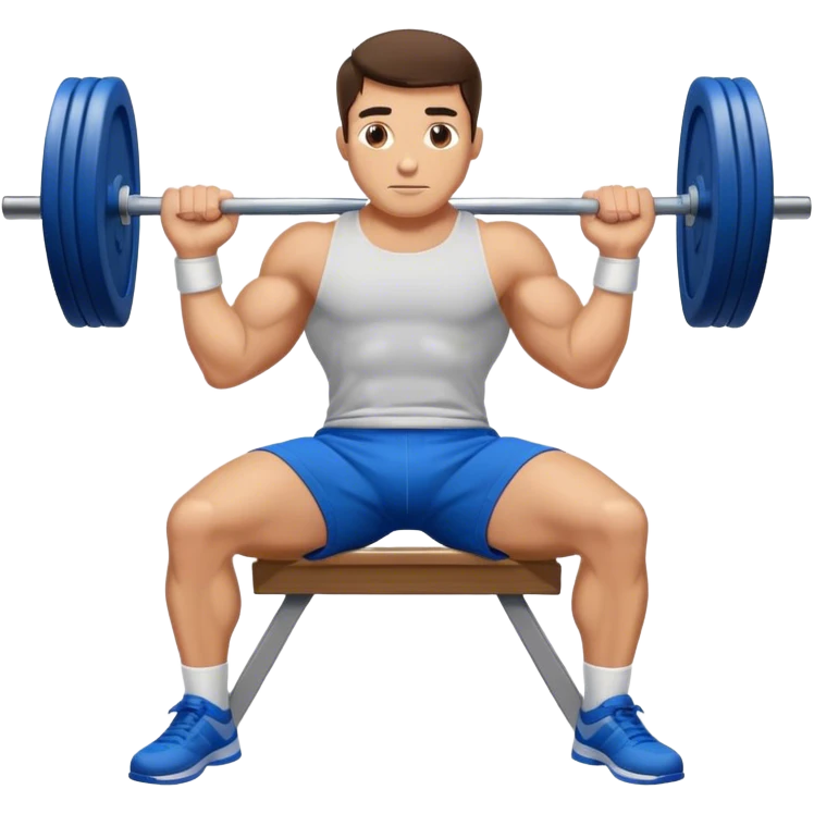 brunette buff man with blue shorts lying down benchpress emoji