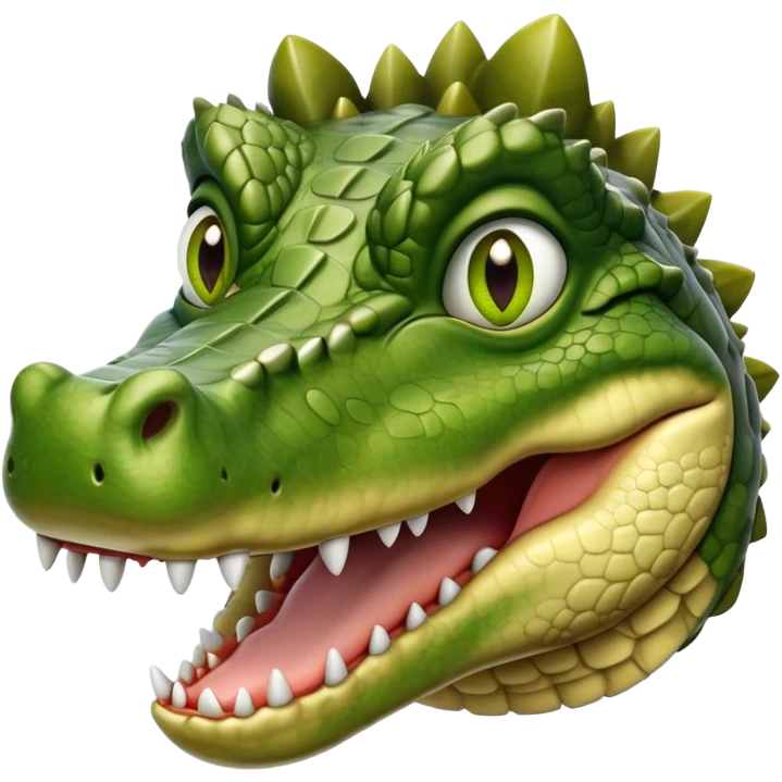 Cinematic Realistic Noble Crocodile Portrait Emoji, Poised and formidable, with a massive, muscular build and a rugged, intricately textured scaly hide in deep olive-green with natural camouflaged patterns, a powerful, fearsome jaw and piercing, ancient eyes rendered in lifelike detail, high shine, intelligent and imposing, styled with an air of primal authority, focused and attentive, soft glowing outline, capturing the essence of a watchful and confident crocodile that appears ready to surge out of the screen with effortless power! emoji