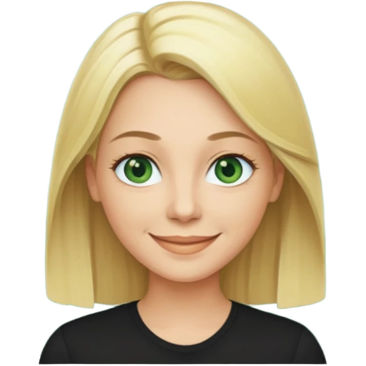 40 yr old blonde straight hair green eyes black shirt smiling emoji
