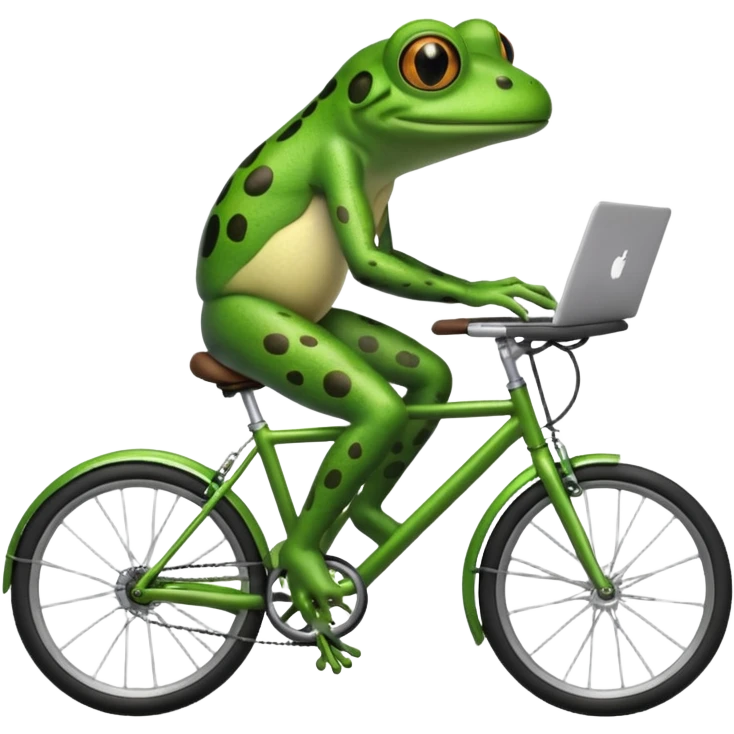 frog working on a laptop while riding a bike emoji