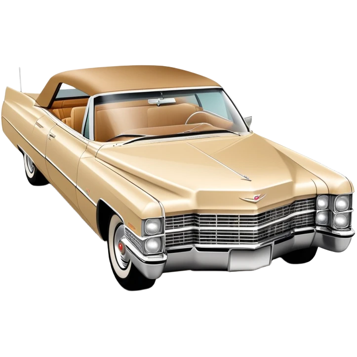 Minimalist beige 1966 Cadillac DeVille, simplified clean lines, 30-degree view, reduced details, essential features only, iconic silhouette, Once Upon a Hollywood inspired, iOS emoji style emoji