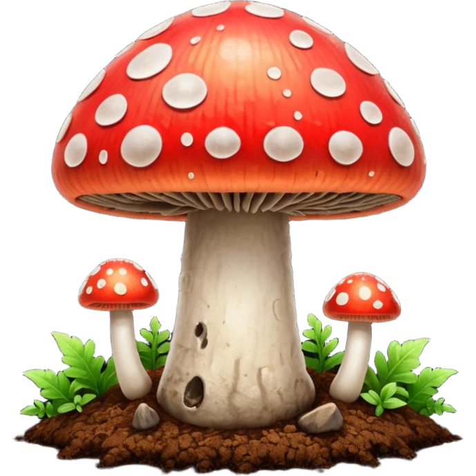 red glowing magic mushroom with dirt emoji