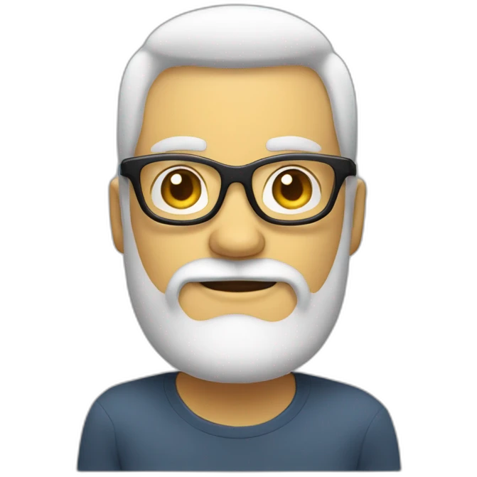 a white man with square glasses and full beard with a text balloon on top of his head emoji