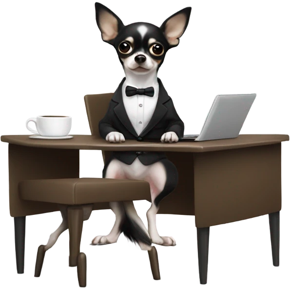 Black and white chihuahua that is running a business  emoji