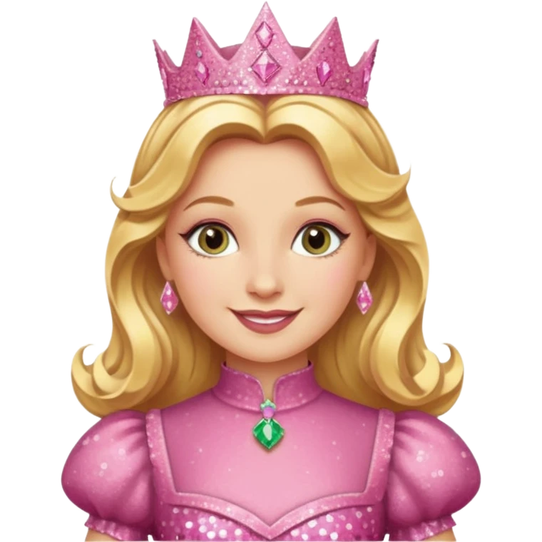 Glinda from the Wizard of Oz with golden blonde hair, pink sequin outfit emoji