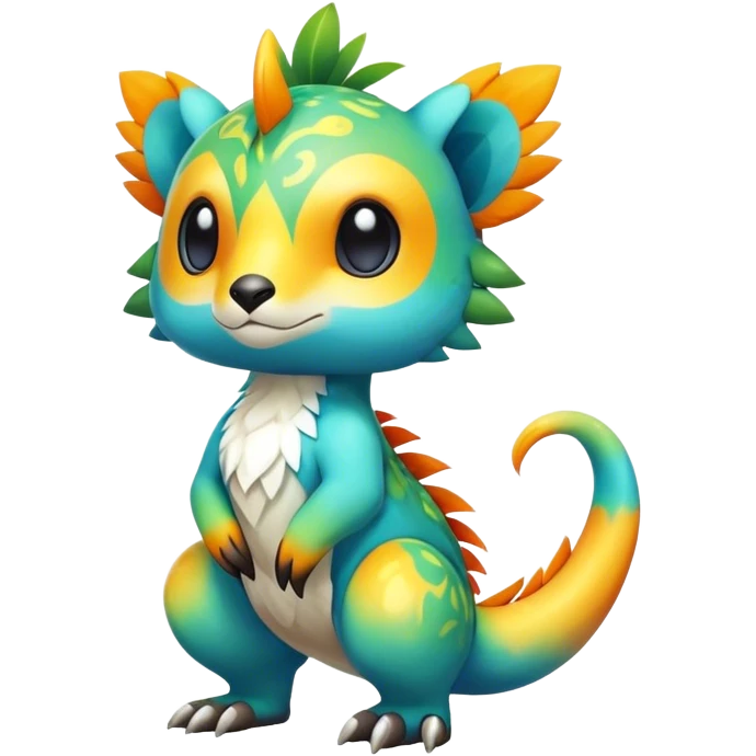 Cute cool colorful fantasy tropical animal hybrid Fakemon full body emoji