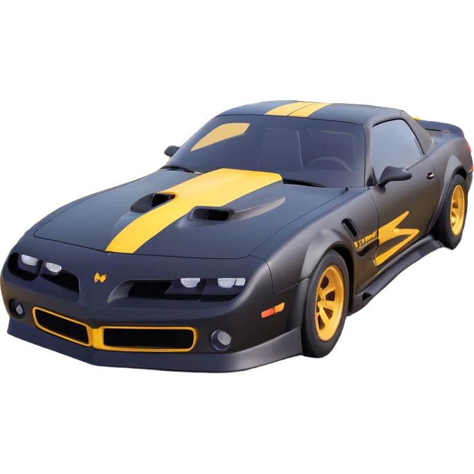 black Trans Am car drifting around curve with yellow road sign in background emoji