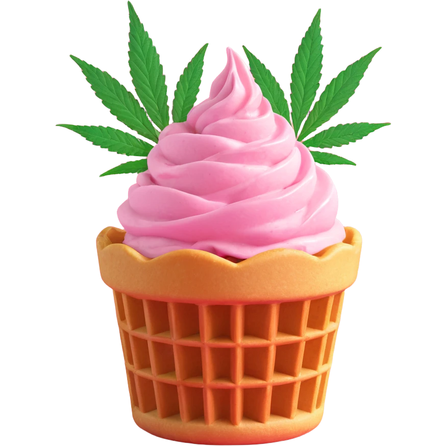pink gelato in a waffle cup with cannabis leaf emoji