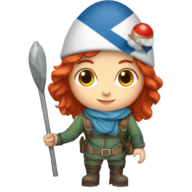 female winter mountaineer red hair holding easter red egg and greek flag  emoji