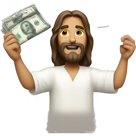 Jesus holding up bills emoji
