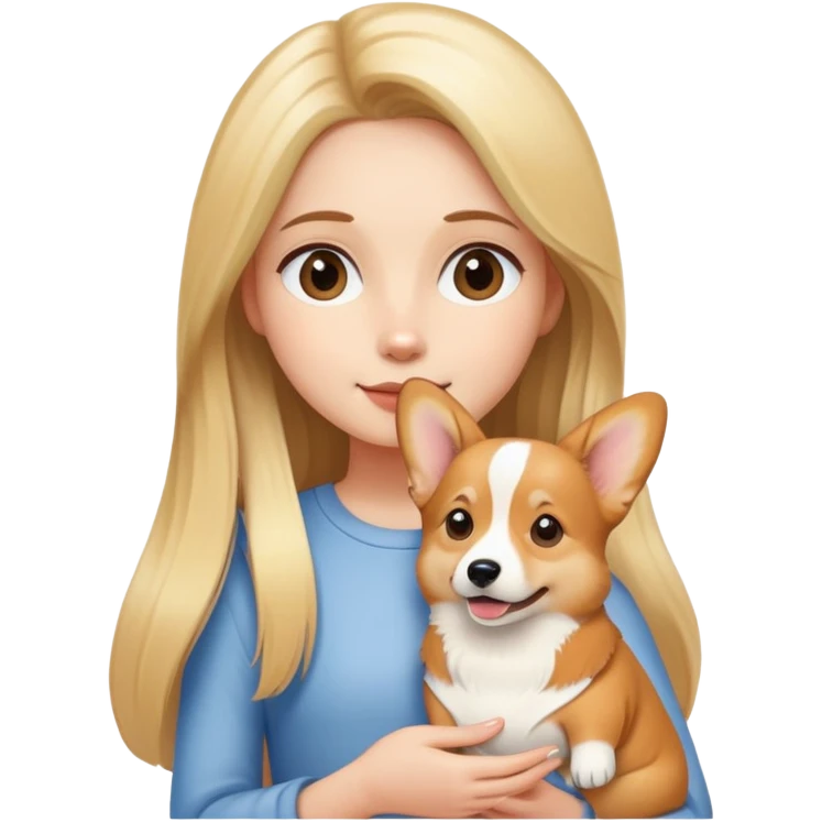 girl with long striaght blond hair hold a corgi emoji