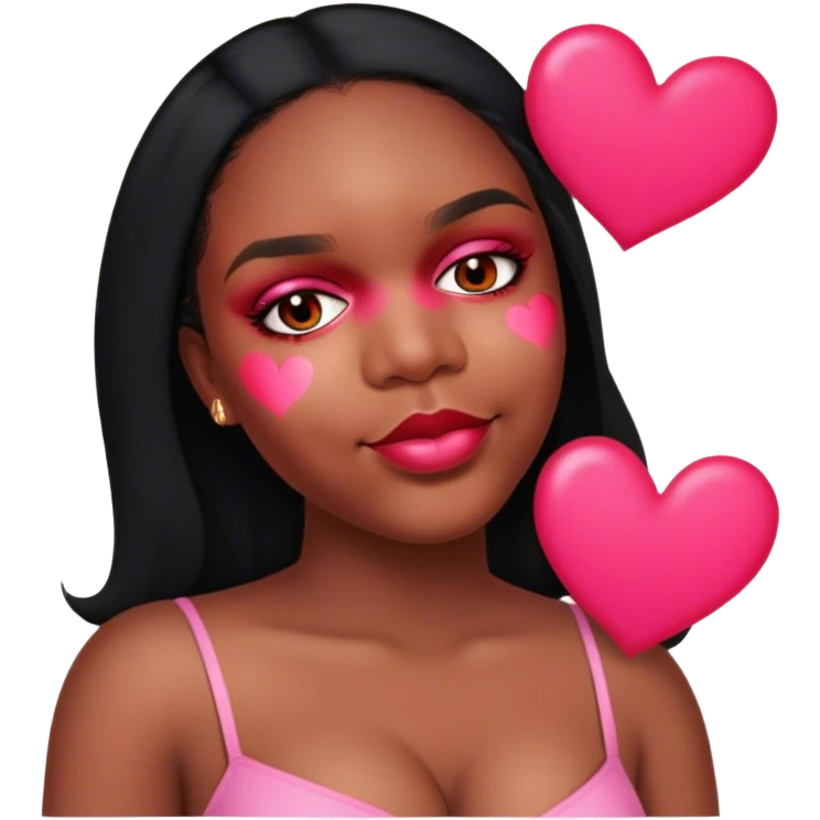 Beautiful black woman and big lover with pink and red hearts emoji