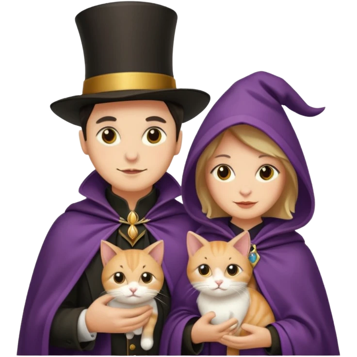 magician couple and their pet cat emoji