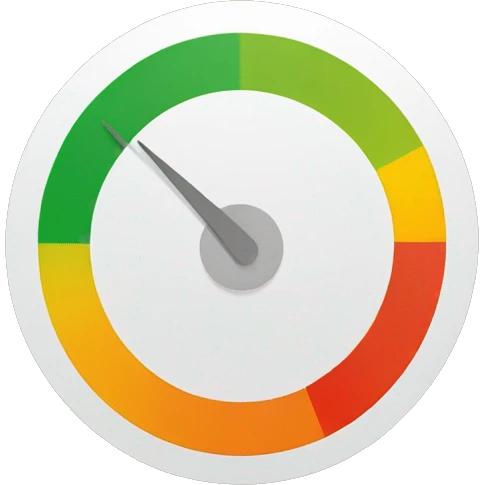 credit score graphic with green yellow orange red dial and numbers emoji