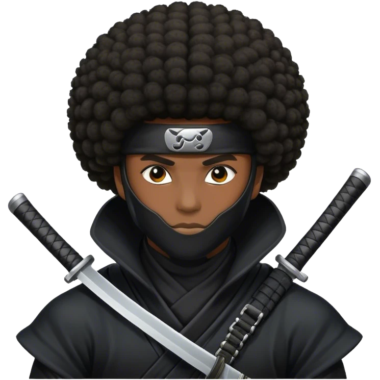 a ninja with an afro hair style and his black skined emoji