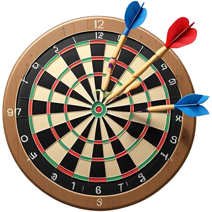 A dartboard with darts firmly stuck in the bullseye, surrounded by the colorful sections of the target. The background conveys a competitive atmosphere, with a subtle focus on precision and skill in the game of darts. emoji