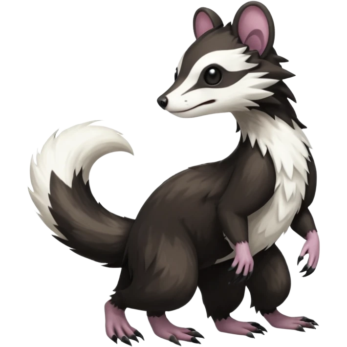Trico-Sergal-Skunk-Ferret-Furret-Marsupial-Vernid-fusion-Fakemon-animal-hybrid-creature, full body emoji