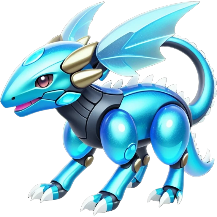  Epic legendary rare mechanical Shiny sparkly transparent bioluminescent luminescent vibrant bright pastel dark exotic iridescent colorful gradients futuristic modern metallic glossy glittery fantasy-cyber-Protogen-Fakémon-Pokémon-Vernid-creature emoji