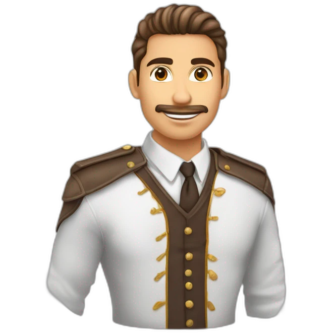 Joven de mitad de cuerpo piel blanca cabello largo cafe  cadena con dije de caballo grande en el cuello emoji