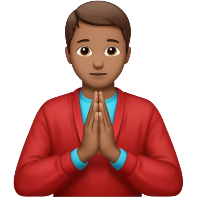 Brown praying hands emoji but with red sleeves instead of blue   emoji