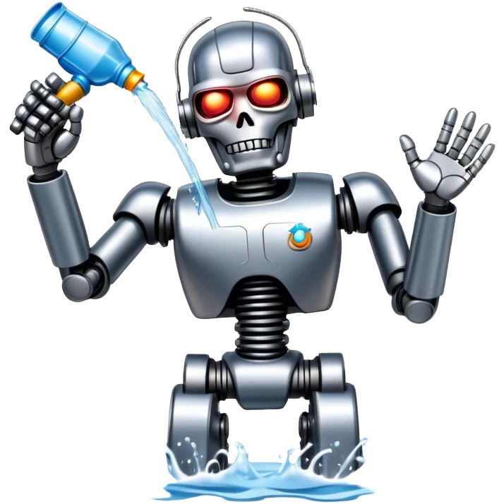 Terminator robot splashing water during Thai Songkran festival emoji