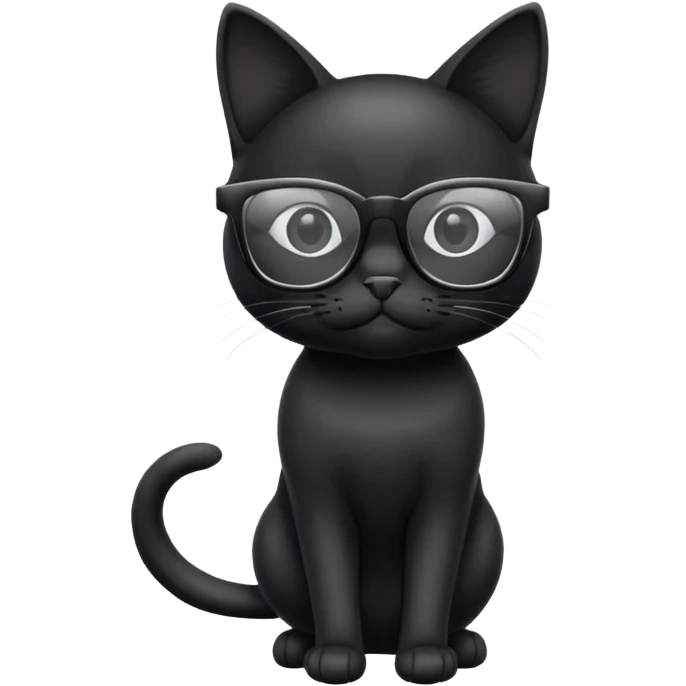 black cat full body wearing glasses with clear square modern frames emoji