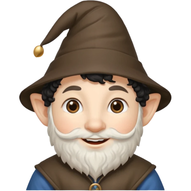 Gnomo con capelli ricci corti neri  occhi marroni e cappello a punta emoji