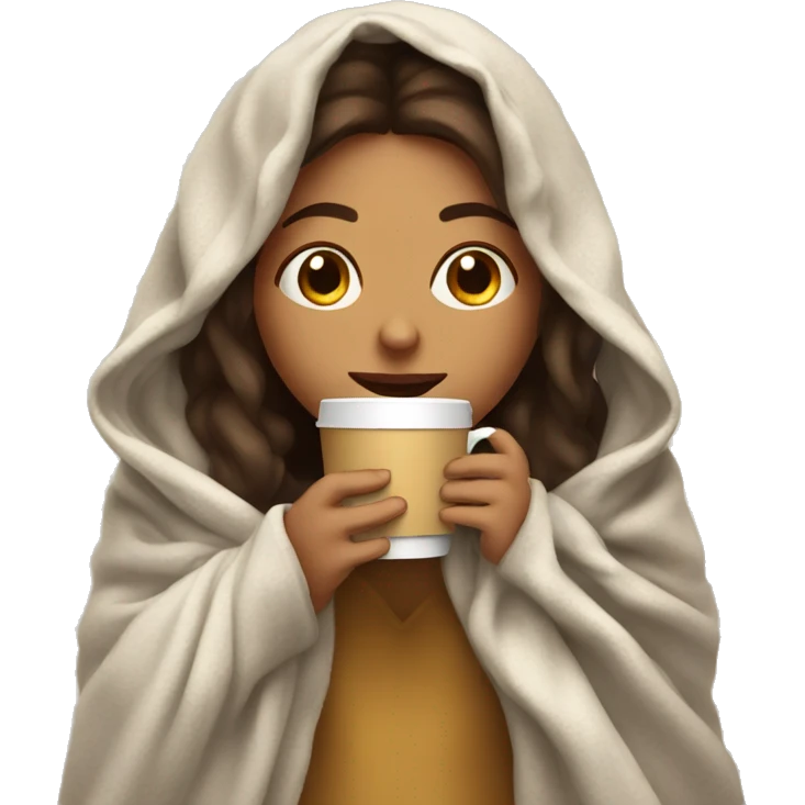 girl inside a blanket sipping coffee eyes closed emoji
