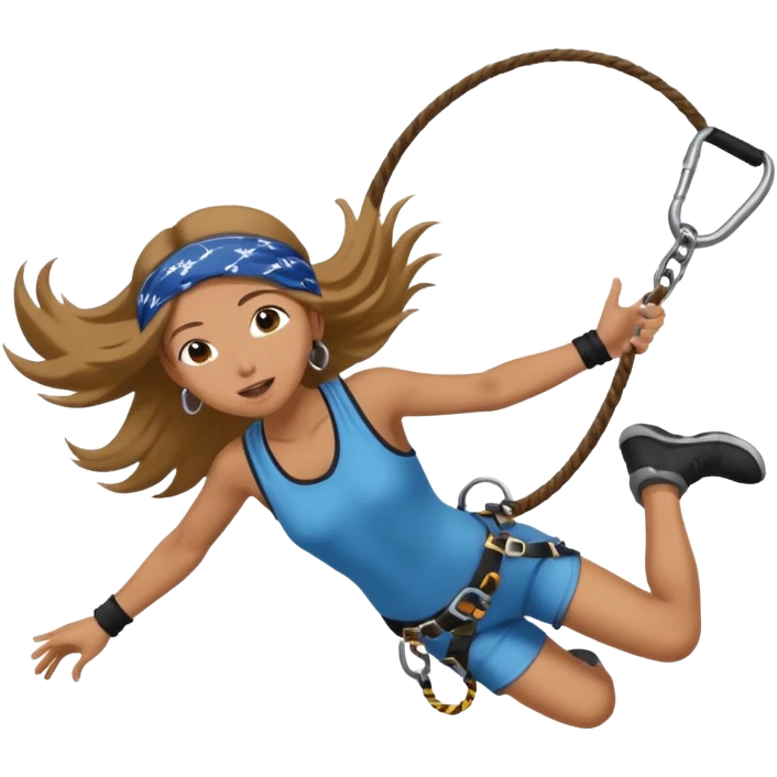 bungee jumping face in action with earrings and long hair flying away and bandana emoji