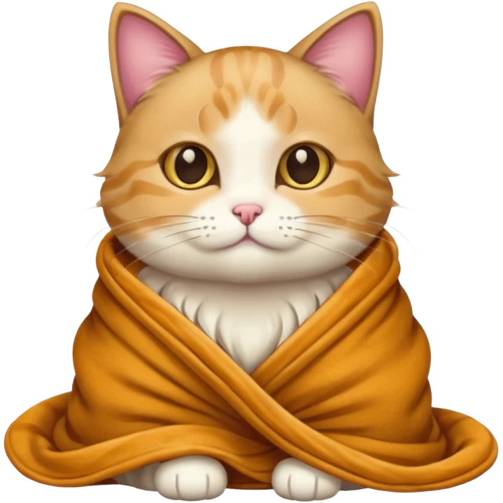 The cat is wearing a caramel-colored blanket. emoji