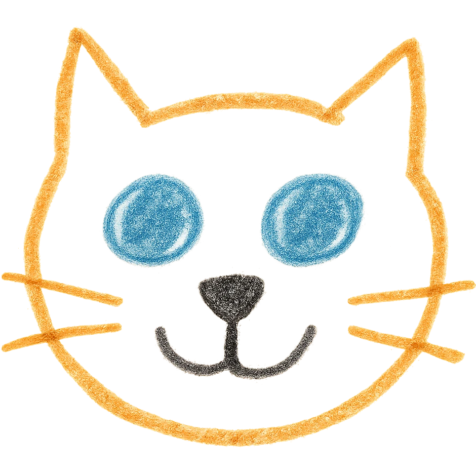 cat expressed with very few simple lines like drawn by a baby hand, picture with only eyes, nose, and mouth emoji